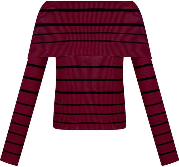Elegante Viscose Gebreide Trui met Off-Shoulder Snit - Bordeaux - Maat L/XL
