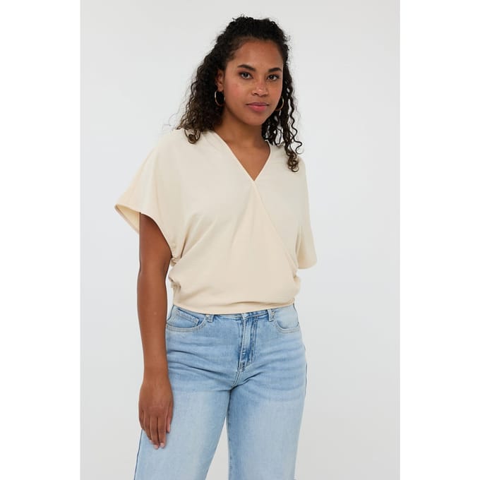 EsQualo Top Overlap Crinkle Sand Größe: 36 | Blusen Outlet | Damen | Braun