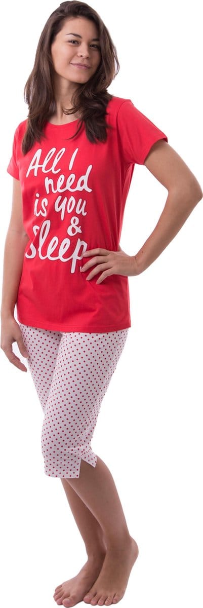 Amantes Dames Pyjama rood met opdruk - maat 36/38