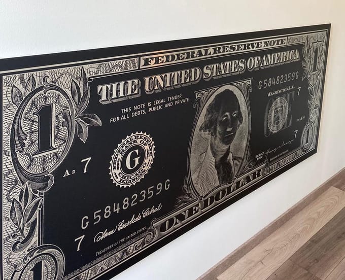 Schilderij Woonkamer - One Dollar Front - 150 x 65 cm - PosterGuru