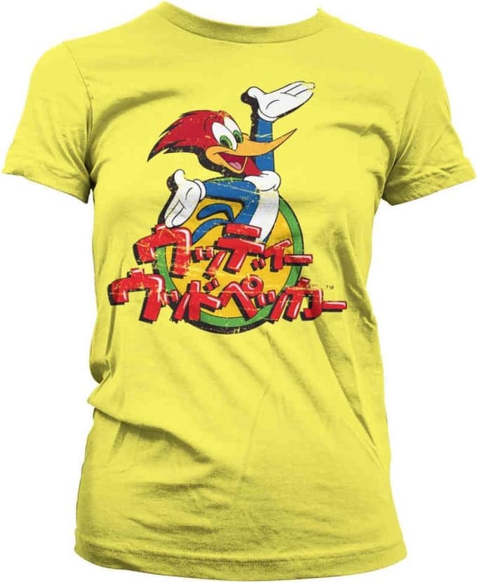 Woody Woodpecker Dames Tshirt -S- Washed Japanese Logo Geel