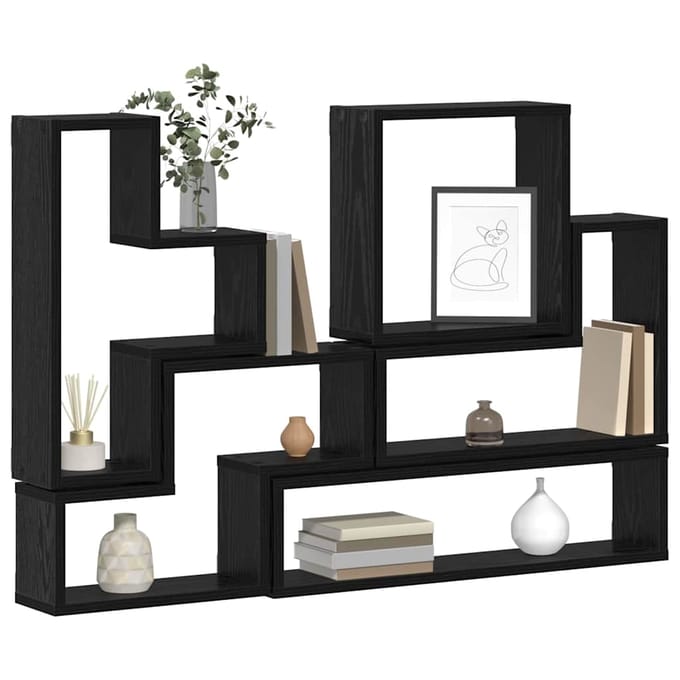 vidaXL - Wandplank - Muurmontage - Zwart - Eiken - 96 - x - 12 - x - 64 - cm
