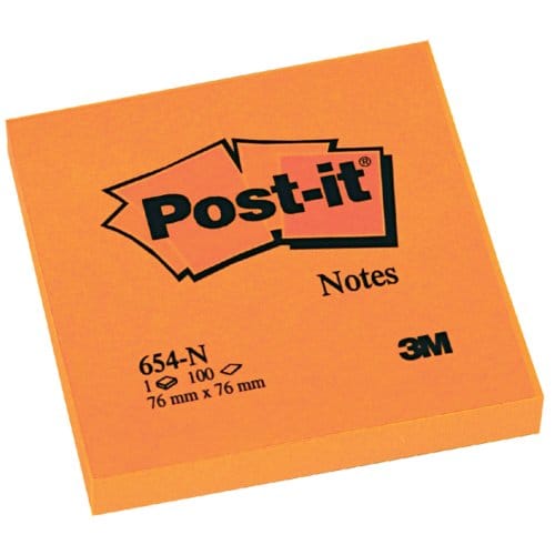 Post-it Notes, ft 76 x 76 mm, neonoranje, blok van 100 vel