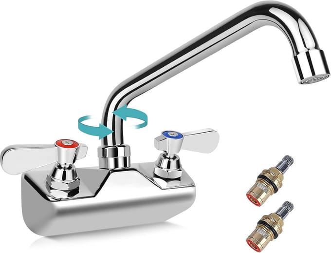 4 Inch Centraal Geïnstalleerde Wastafelkraan met Draaibare Uitloop en Dubbele Handvatten
