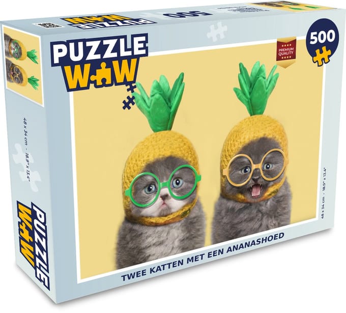 Puzzel Kat - Hoed - Ananas - Legpuzzel - Puzzel 500 stukjes