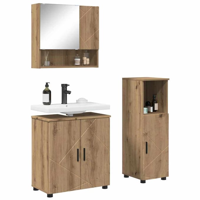 vidaXL - Badkamermeubel - Set - 3 - st - Artisan - Eiken - 61 - x - 35 - x - 64 - cm