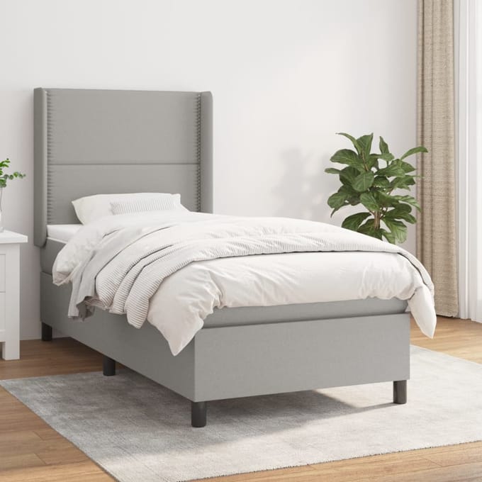 vidaXL - Boxspring - met - matras - stof - lichtgrijs - 90x190 - cm