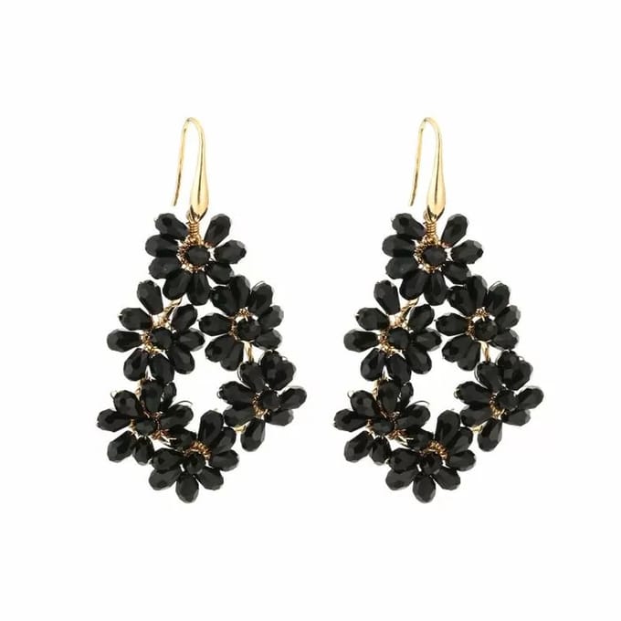 Bijoutheek Oorhangers 6 Bloemen Zwart