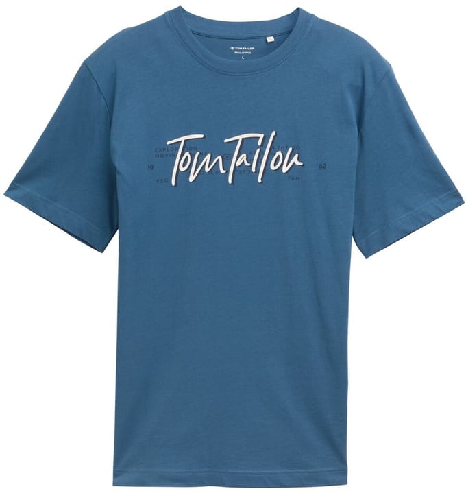 Tom Tailor - T-shirt met logo-opdruk - Maat S - real teal blue