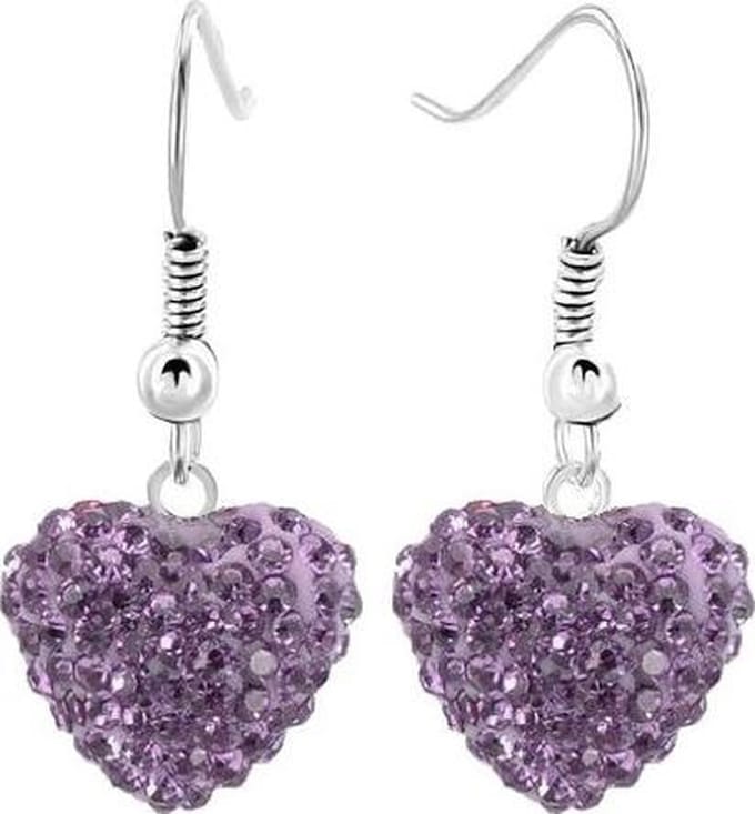 Fako Bijoux® - Oorbellen - Disco Dots - Hanger - Hart - Paars