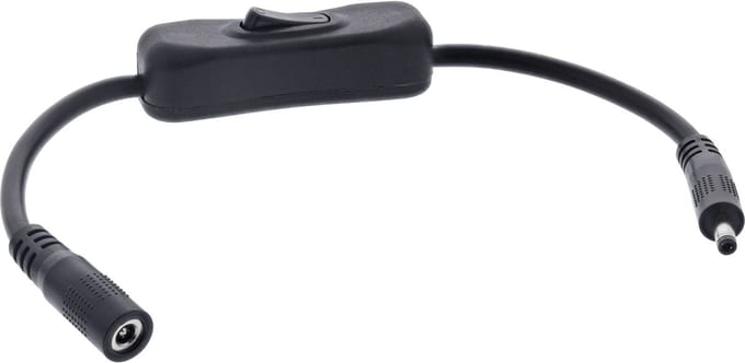 DC verlengkabel met schakelaar | 5,5 x 2,1mm | max. 140W | zwart | 0,20 meter