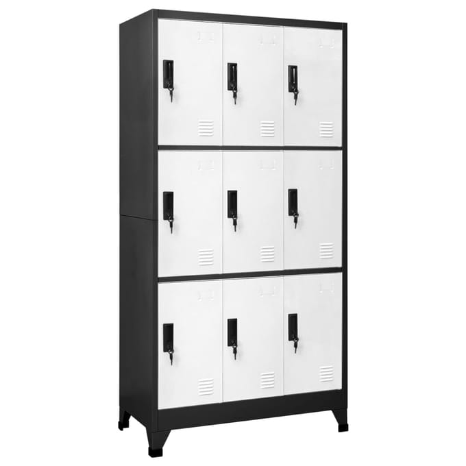 vidaXL - Lockerkast - 90x45x180 - cm - staal - antracietkleurig - en - wit