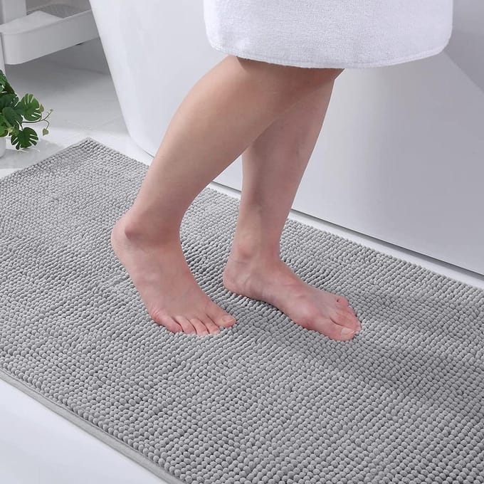 Chenille Badmat - zacht, absorberend en antislip - 40 x 60 cm - lichtgrijs