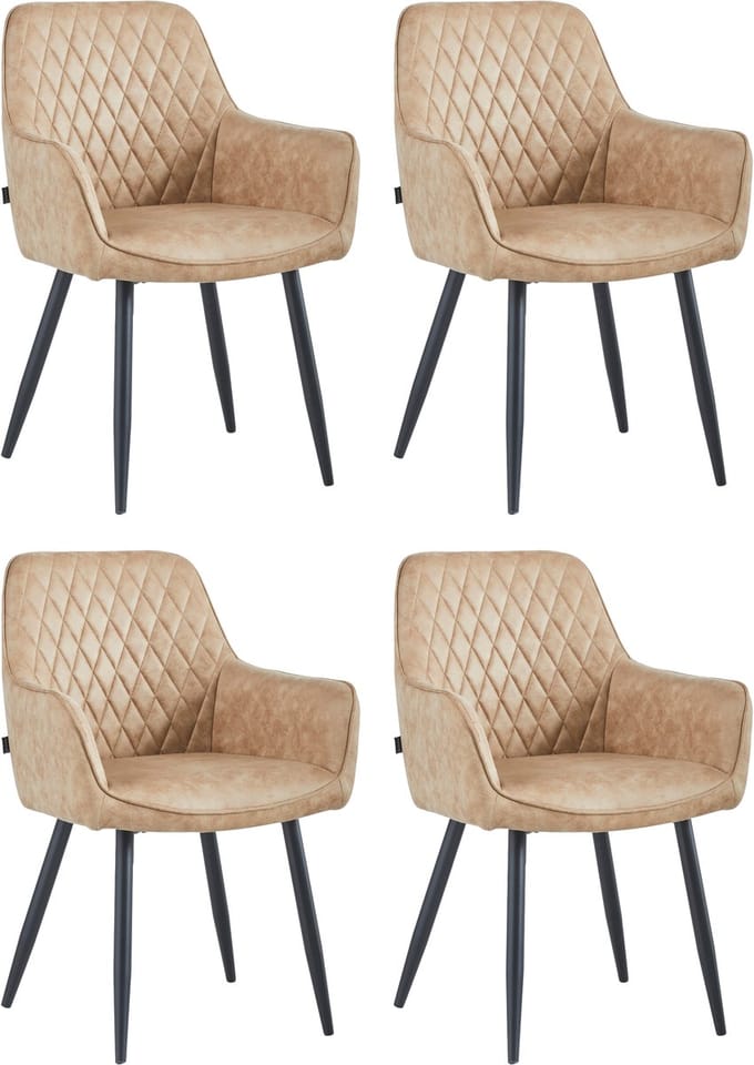 Colenis® - Beverly Eetkamerstoel – Set van 4 – Sand - Microvezel – Industrieel & Comfortabel - Met Armleuning