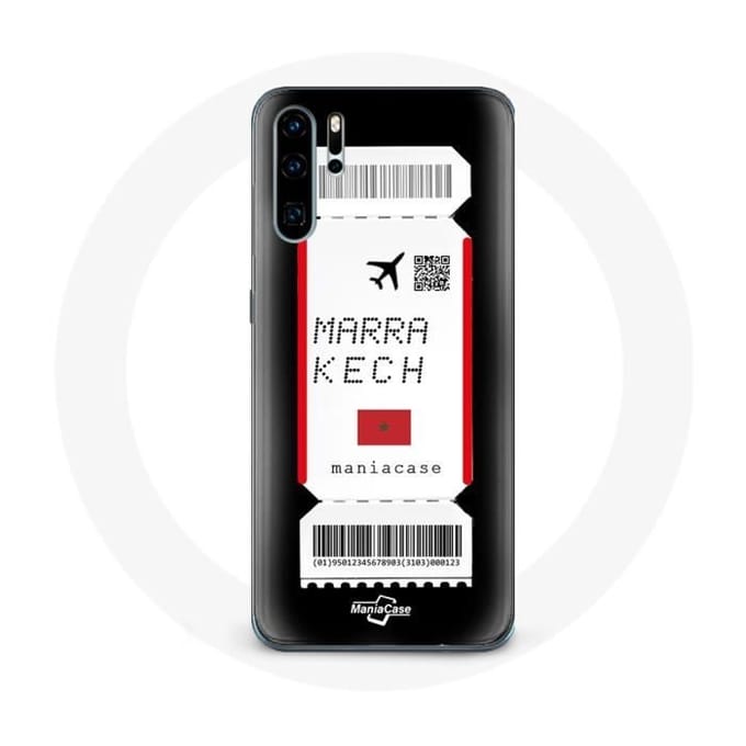 Coque pour Huawei P30 - Huawei - Billet d'avion Marrakech Maroc - Souple - Noir - Mixte
