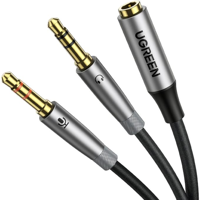 Ugreen Serie - AUX Splitter Kabel - 3,5 mm - Goud vergulde Pluggen - Nylon Vlechtwerk