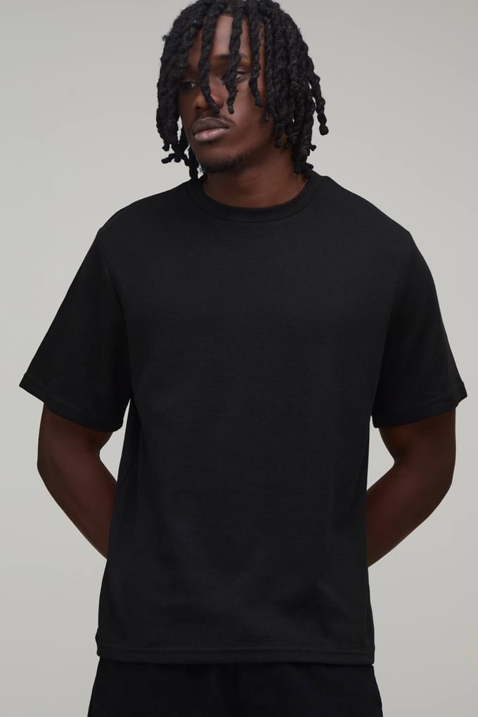 Lang Essentieel Regular Wafel T-shirt | Black | Size Small
