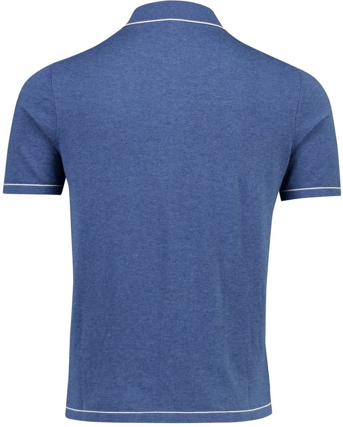 poloshirt doorknoops Bugatti blauw witte rand knitted