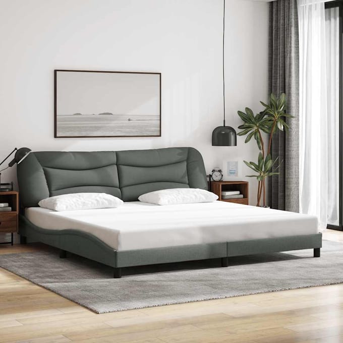 vidaXL - Bedframe - zonder - matras - "Hvar" - stof - donkergrijs - 200x200 - cm