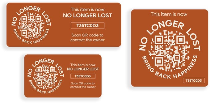 NoLongerLost - 'Triple Value Pack' Stickers - 3 stuks (verschillende afmetingen) - Roestbruin - Unieke QR code - Tracking