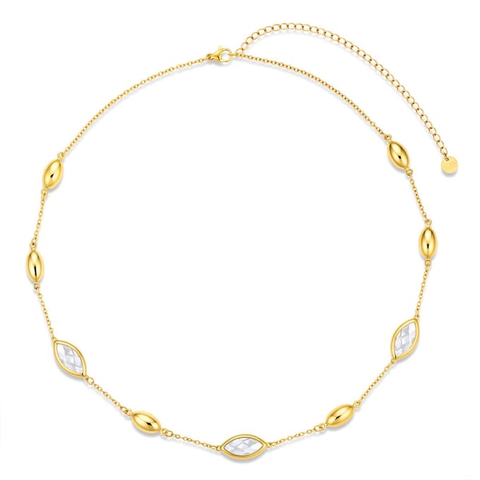CO88 Collection - 8CN-26506 - Dames Ketting Wit Glasstenen - Stainless Steel - Cadeau