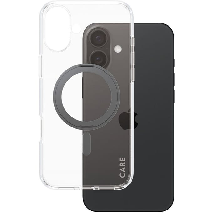 CARE by PanzerGlass Feature Case - Transparant w. - Zwart Kickstand & MagSafe iPhone 16 Plus