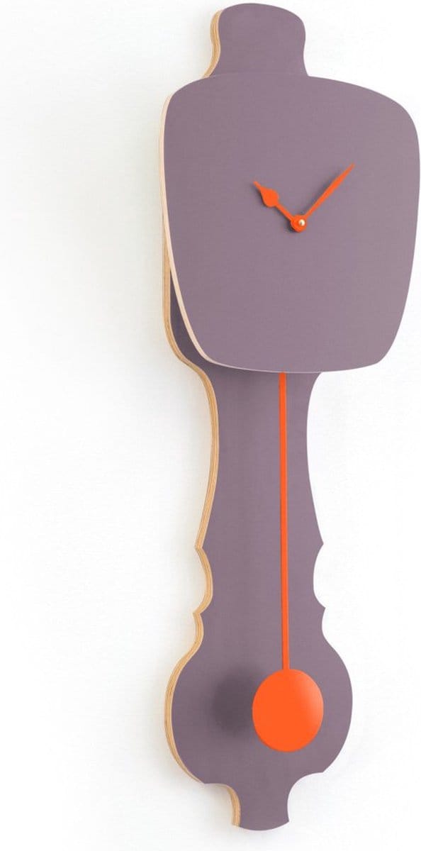 KLOQ Wandklok Lavendel Grijs & Neon Oranje maat L