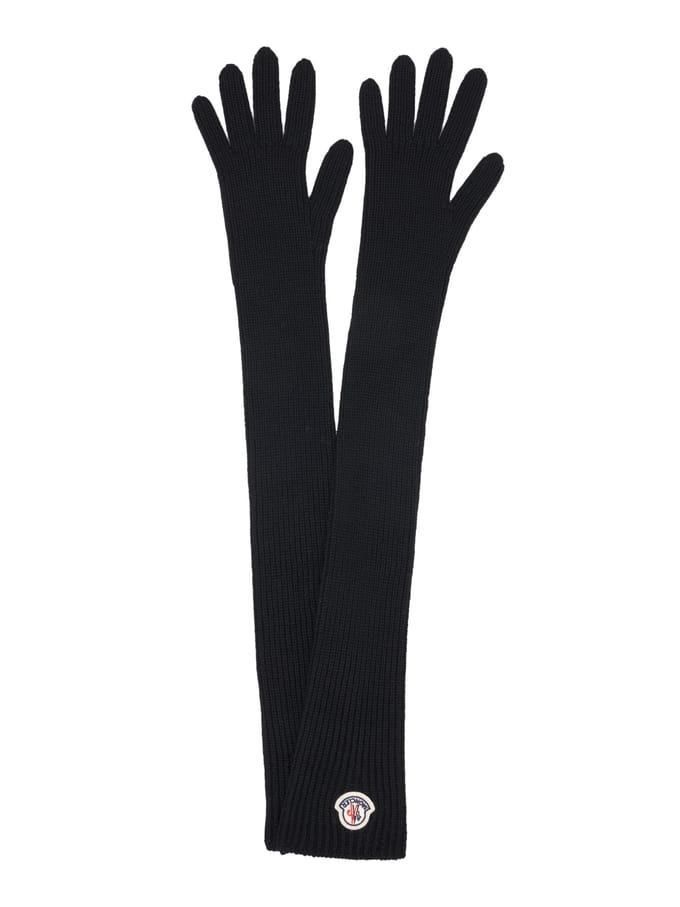 Lange handschoenen met logo-patch van zuivere scheerwol