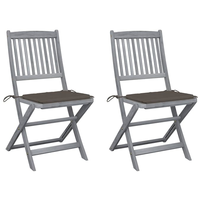 vidaXL - Set - van - 2 - klapstoelen - met - kussens, - gemaakt - van - massief - acaciahout.