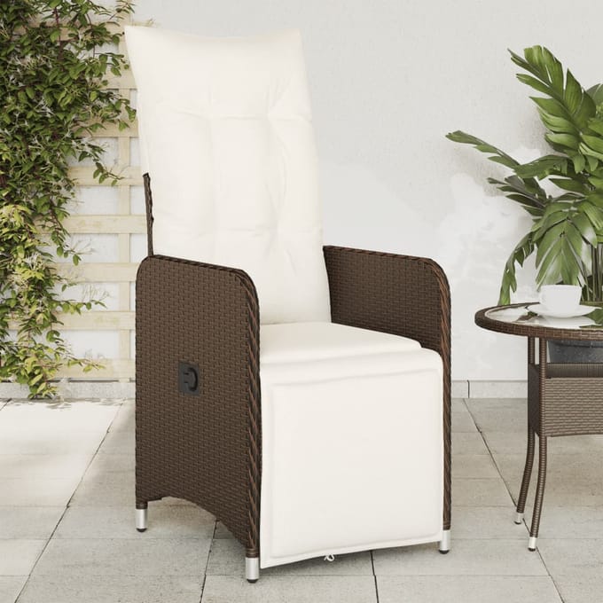 vidaXL - Tuinstoelen - 2 - st - verstelbaar - met - kussens - poly - rattan - bruin