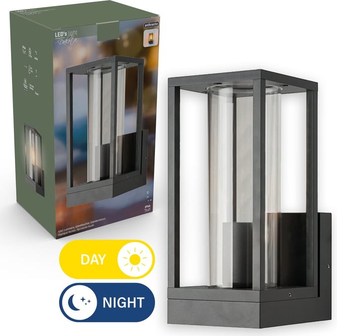 Senso LED Wandlamp buiten glas met nachtsensor - Automatische lichtschakeling - Antraciet