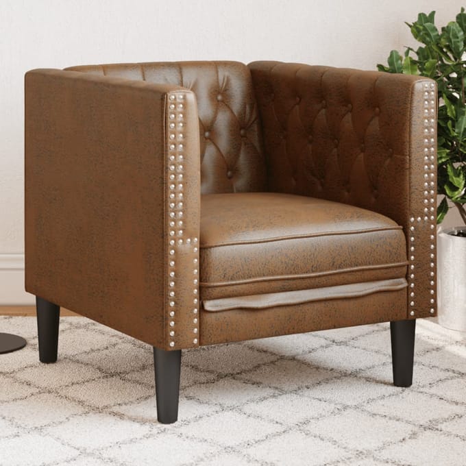 vidaXL - Fauteuil - Chesterfield-stijl - kunstsuède - bruin