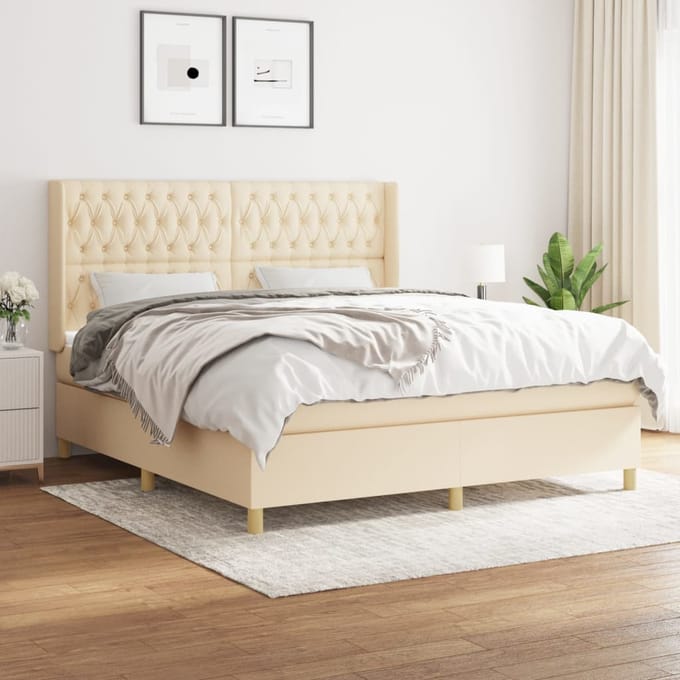 vidaXL - Boxspring - met - matras - stof - crèmekleurig - 180x200 - cm