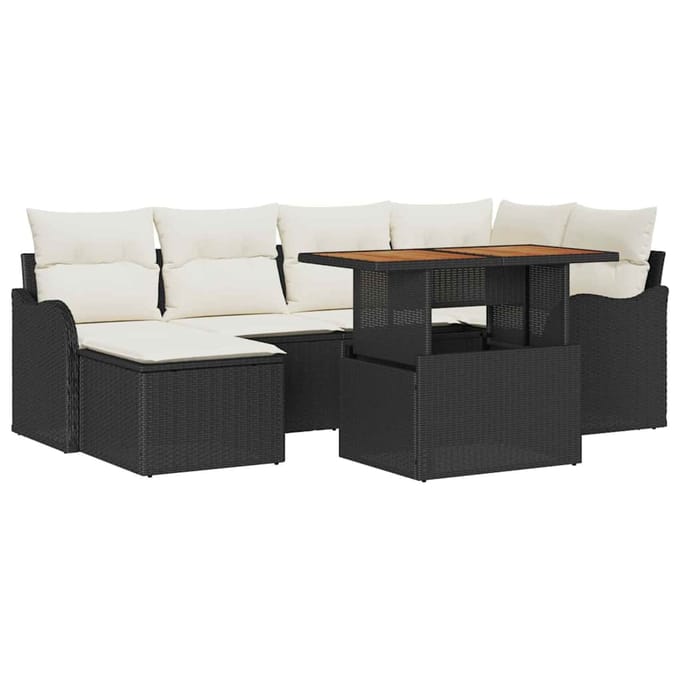 vidaXL - Tuinbank - Set - 7 - st - Zwart - en - crème