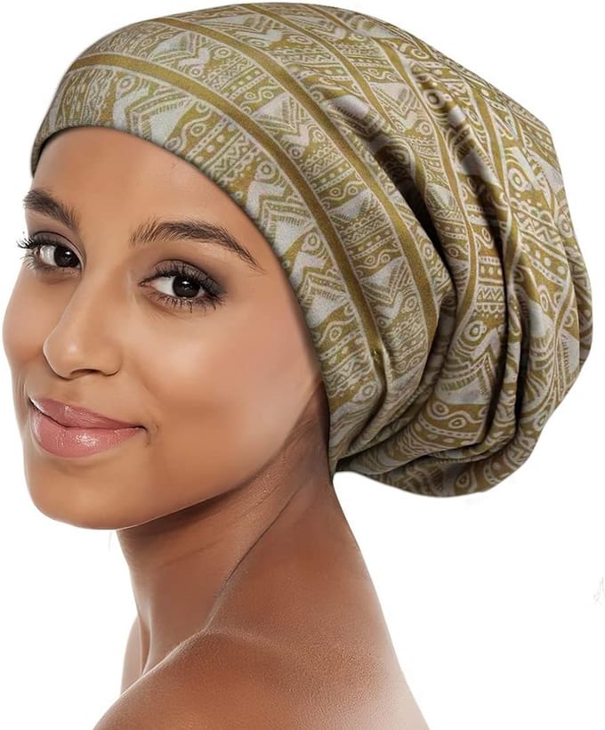 Slaapmuts Satijn - Haarwikkel Bonnet - Haar Beschermen - Afrikaanse Print - One Size - Bruin