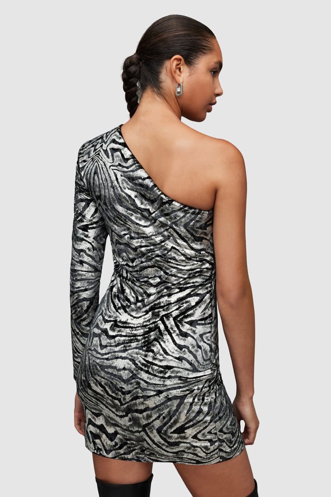 AllSaints Deri Zebra Dress Black/silver Größe: 42 | Minikleider Outlet | Damen | Schwarz