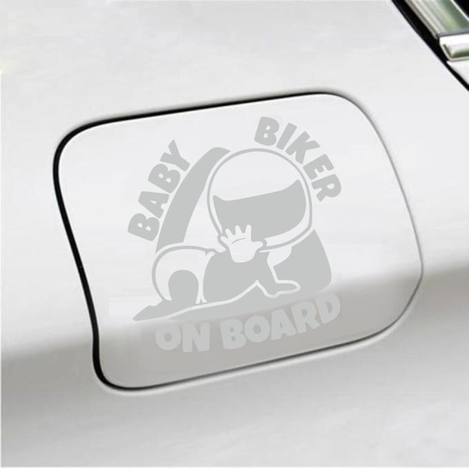 Bumpersticker - Baby Biker On Board - 12 X 12 - Licht Grijs