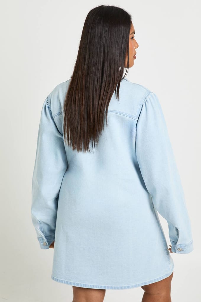 boohoo Dames Plus Denim Wikkel Jurk | Gebleekt | Maat: 44