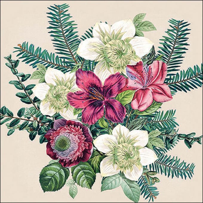 Lunch Servetten Azalea and helleborus cream - Ambiente - 33x33 cm