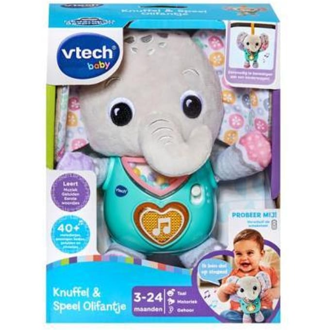 VTech knuffel olifantje - interactief speelgoed grijs multicolor.