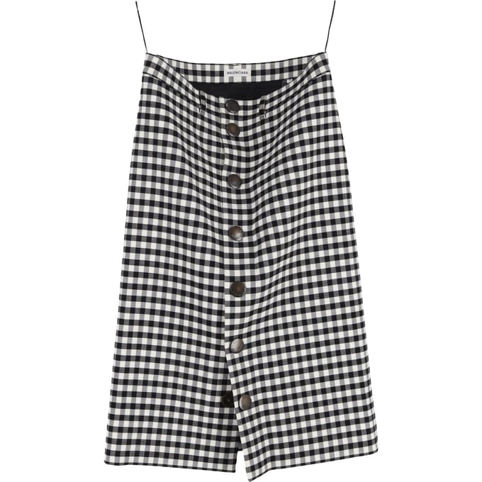 Balenciaga midi-rok met gingham-patroon in zwart polyester
