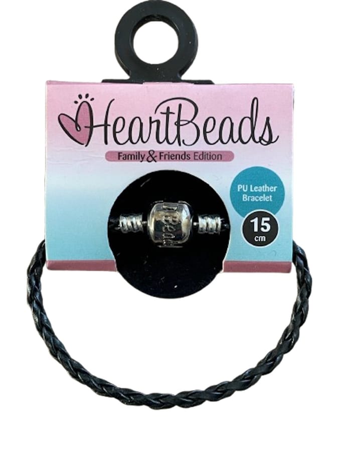 Heartbeads PU leren bedelarmband zwart 15 cm