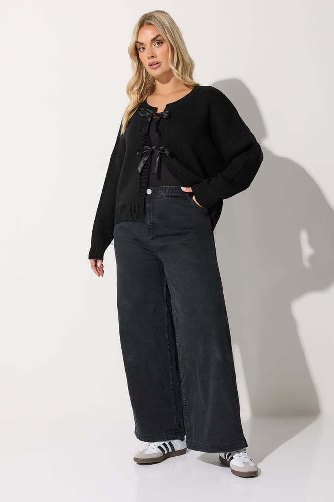 Limited Collection Zwarte Satijnen Strik Voorkant Cardigan Size 54-56