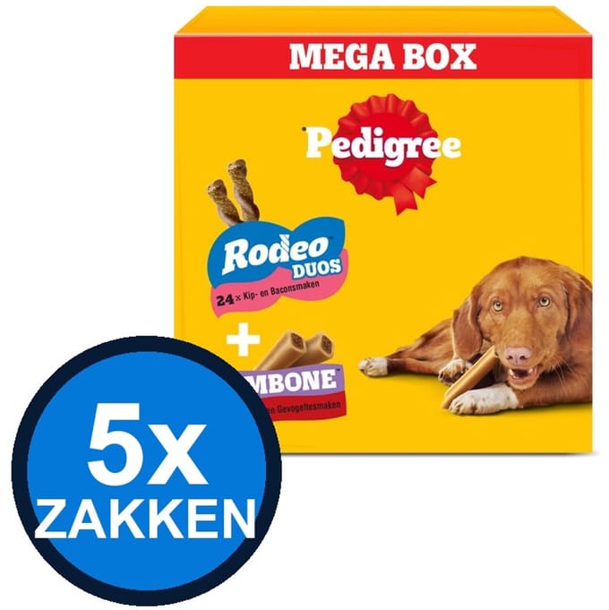 5x Pedigree - Rodeo Jumbone Megabox - Hondensnacks - 780 g