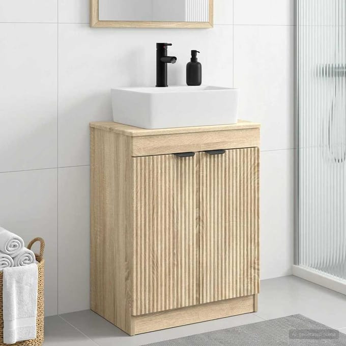 vidaXL - Badkamer - Vanity - met - Wastafel - Sonoma - Eiken - 54 - x - 35 - x - 83 - cm