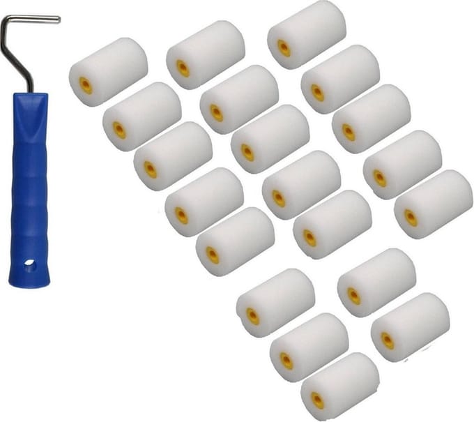 20x verfrollers / schuimrollers fijn inclusief rollerbeugel - 5 cm - geschikt voor diverse soorten verf - schilderbenodigdheden