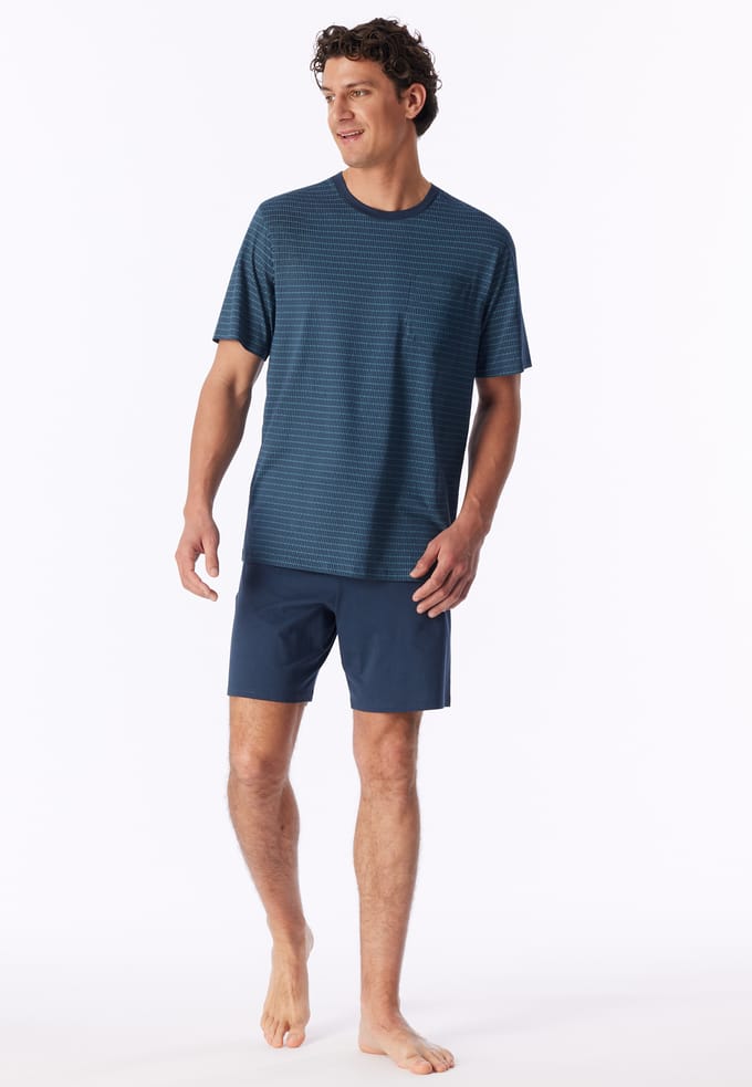 Korte pyjama met borstzak, diepblauw met patroon - Comfort Essentials 52