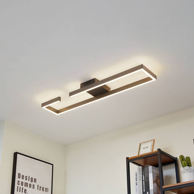 Lucande LED plafondlamp Yvor, 100 cm, zwart, aluminium