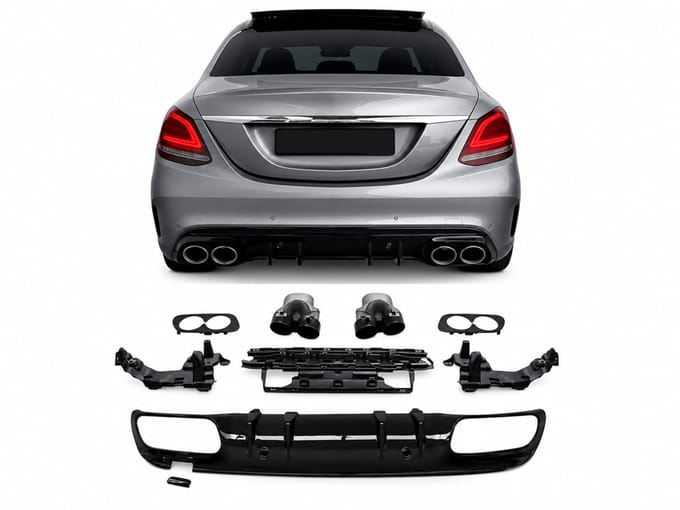 Diffuser Geschikt voor Mercedes C-Klasse W205/S205 Sedan & Break (2014-2021) – Glans Zwart