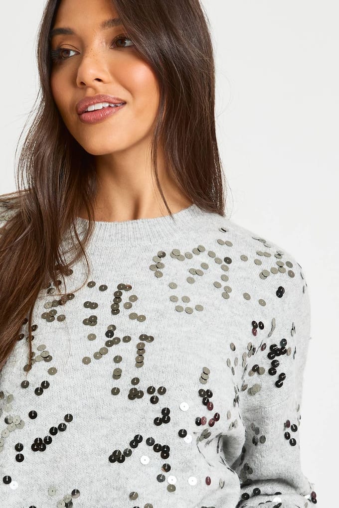 boohoo Dames Trui met all-over pailletten | Grijs | Maat: Medium